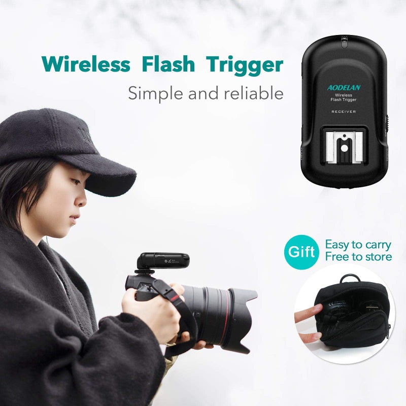 AODELAN Wireless Flash Trigger Transmitter and Receiver Set, Wireless Remote Speedlite Trigger with 3.5mm PC Receiver for Flash Units with Universal Hot Shoe for Canon, for Nikon,for Fuji,for Sony - Image 3